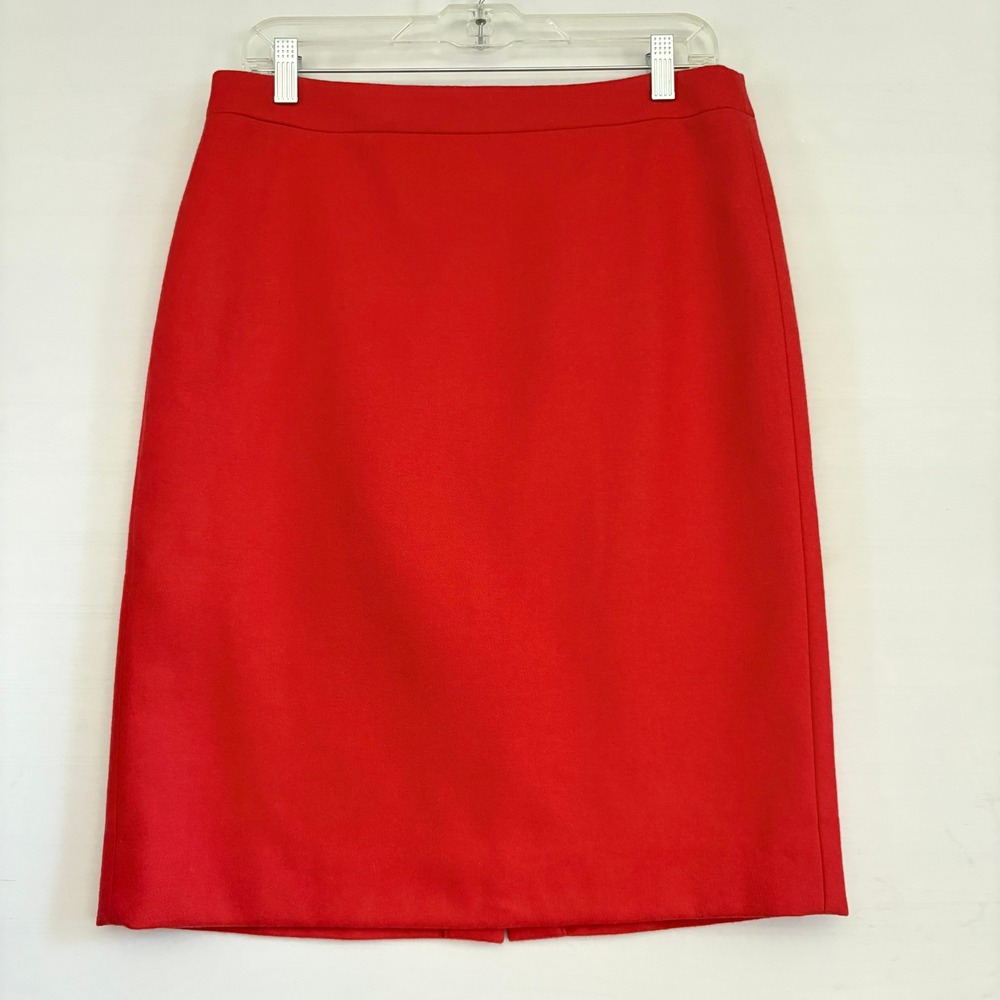 J.Crew No. 2 Red Wool Pencil Skirt Size 8 Solid Professional Office Career Wear